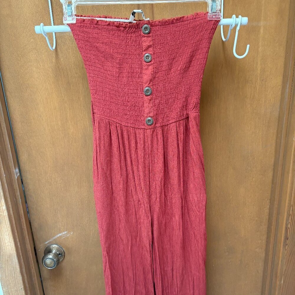 Vine and Valley Burnt Orange Strapless Smocked Wide Leg Jumpsuit M
